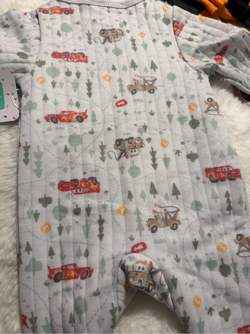Kids One-Piece Romper in Light Gray with Red Car Print - Unbranded